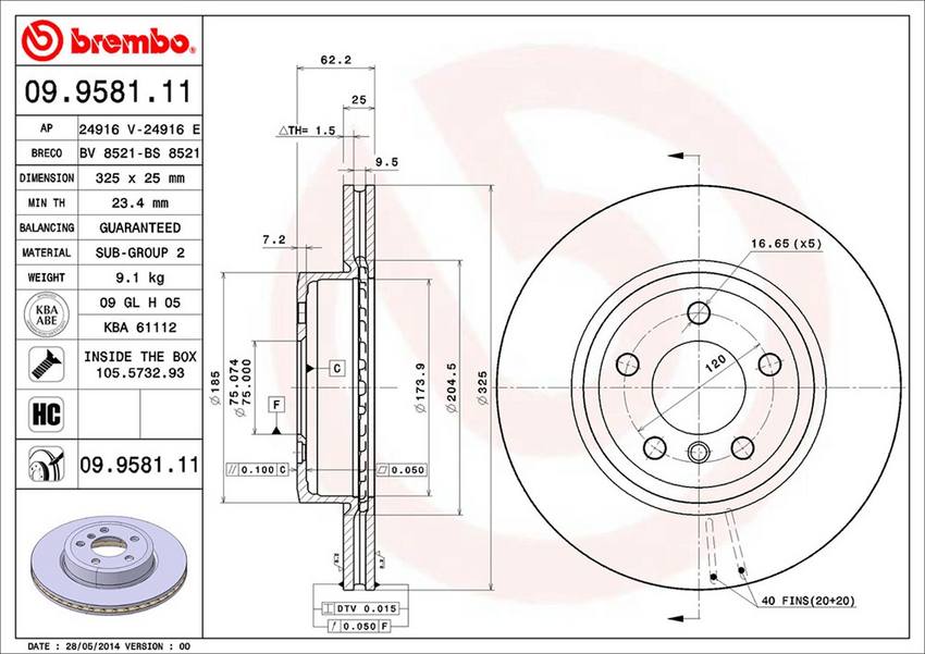 BMW Brembo Disc Brake Rotor - Front (325mm) 34113400151